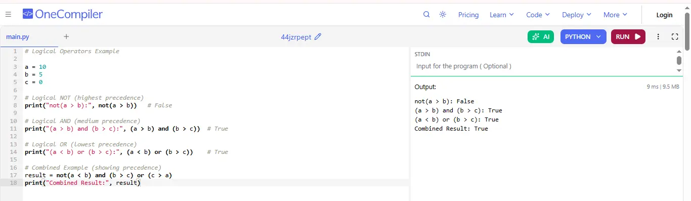 logical operators in python