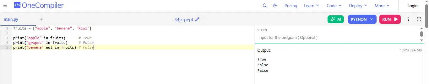 membership python operators