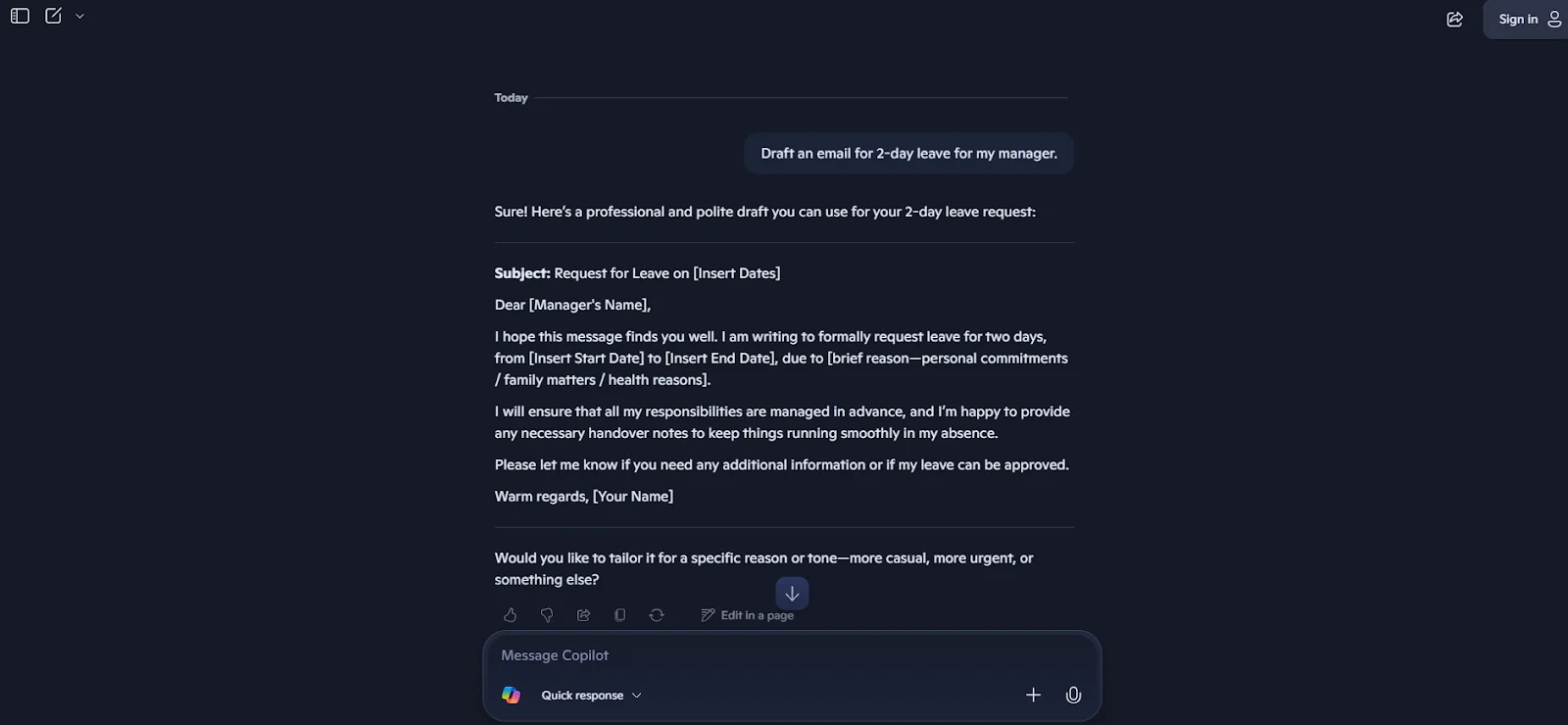 microsoft copilot example
