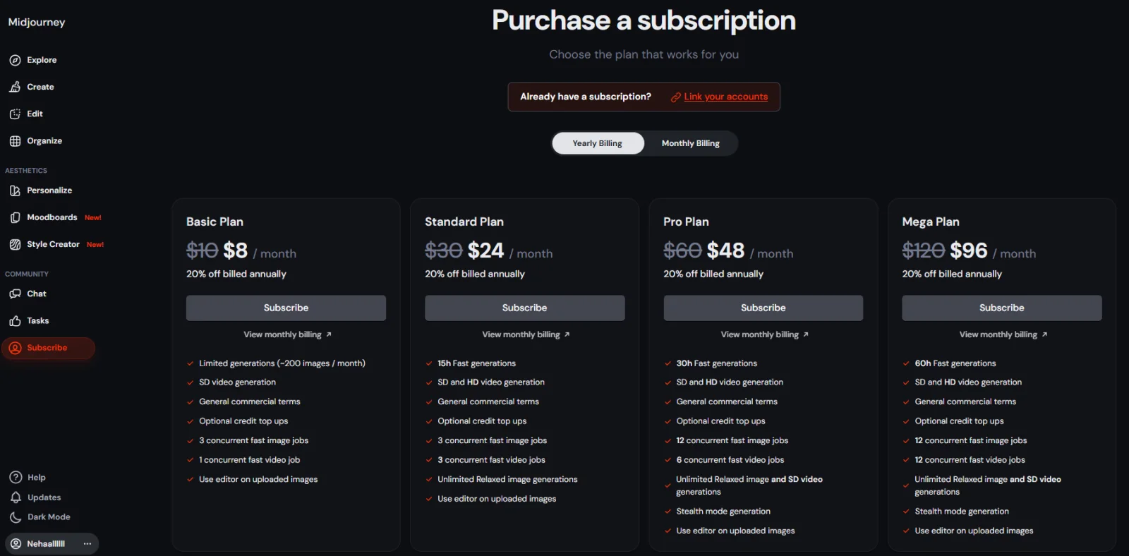 midjourney pricing