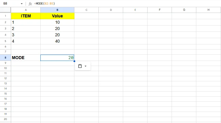 mode excel formula
