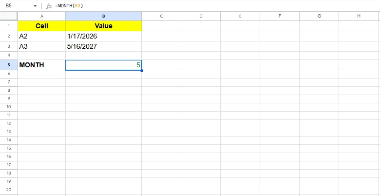month excel formula