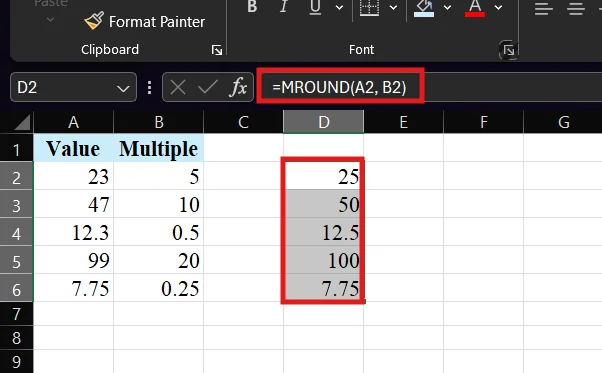 mround function in excel