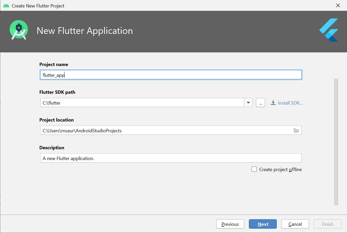 new flutter application