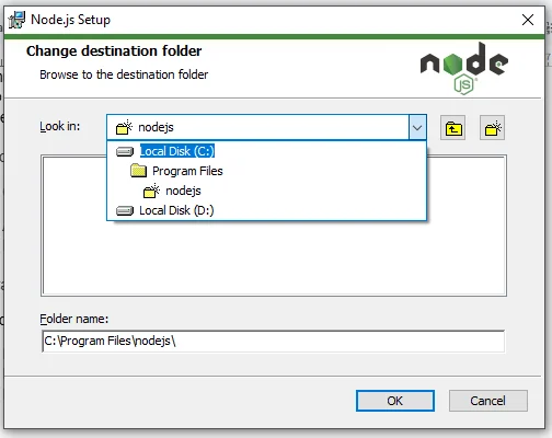 nodejs installation location step 2
