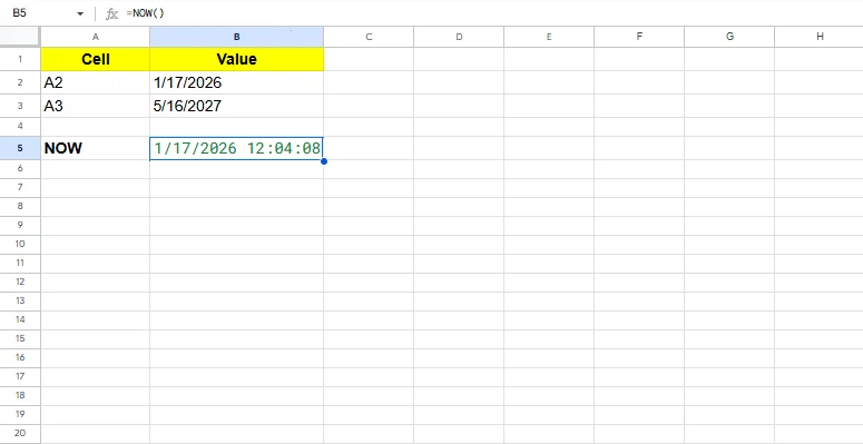 now excel formula
