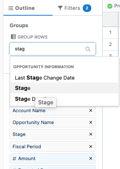 outline tab in salesforce report