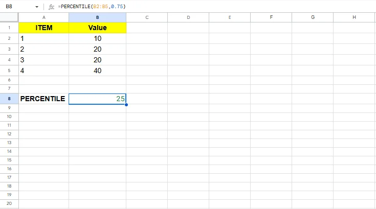 percentile excel formula
