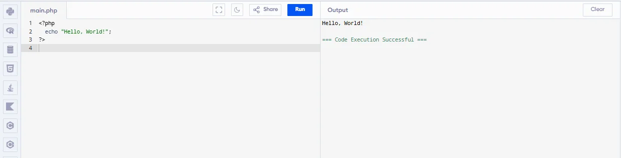php hello world program
