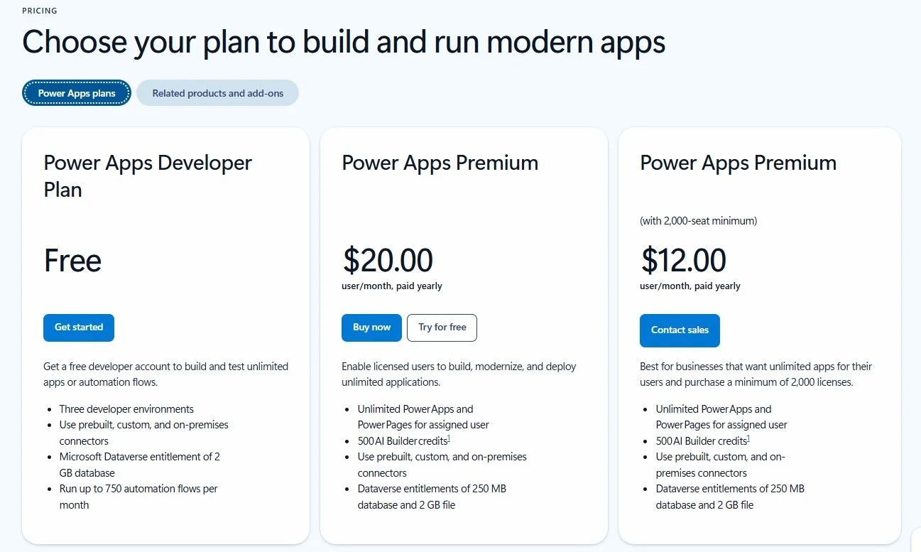 power apps pricing