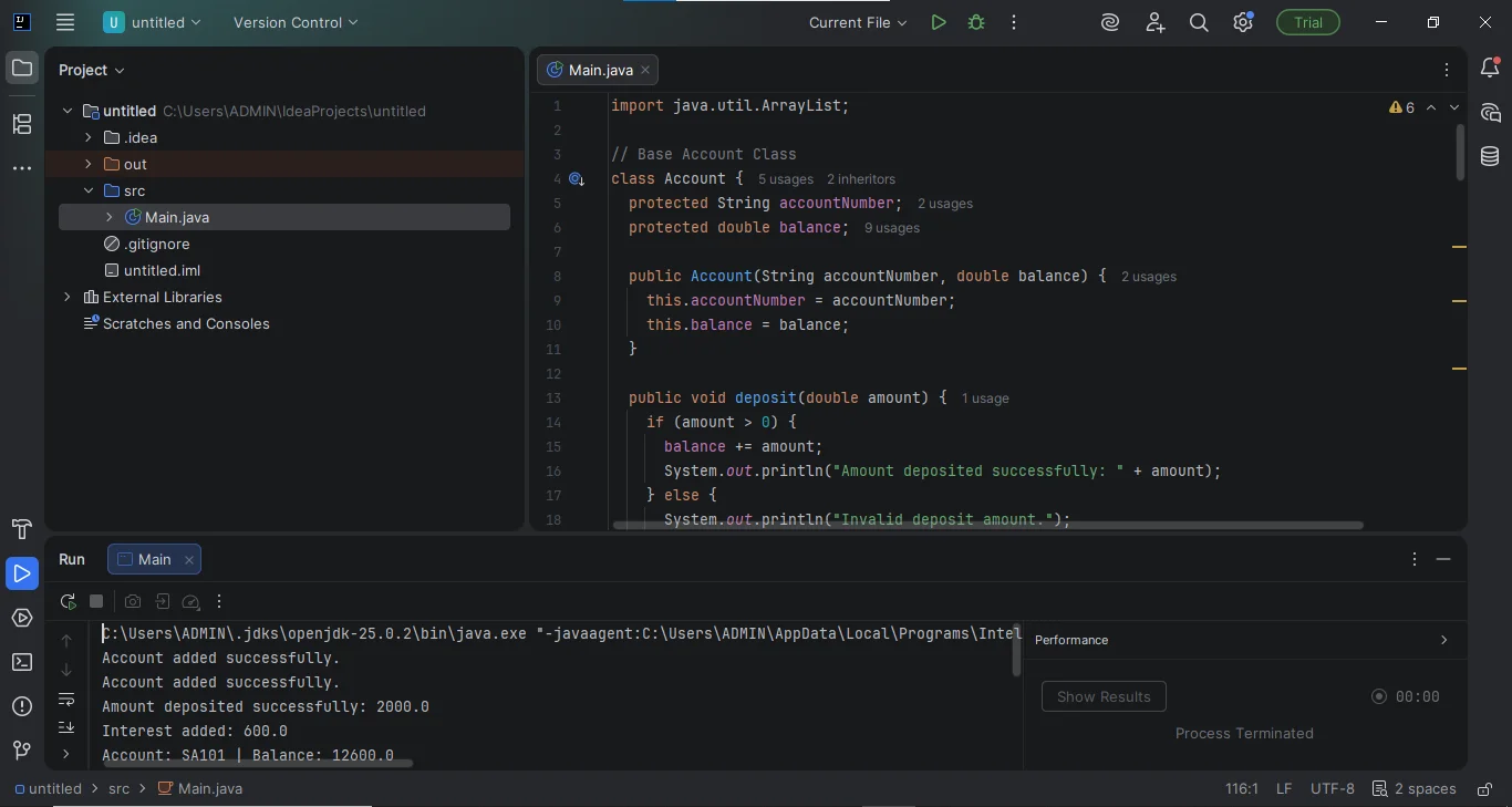 project on creating a banking application using java oop