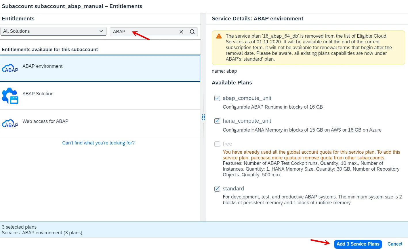 quote for the abap environment