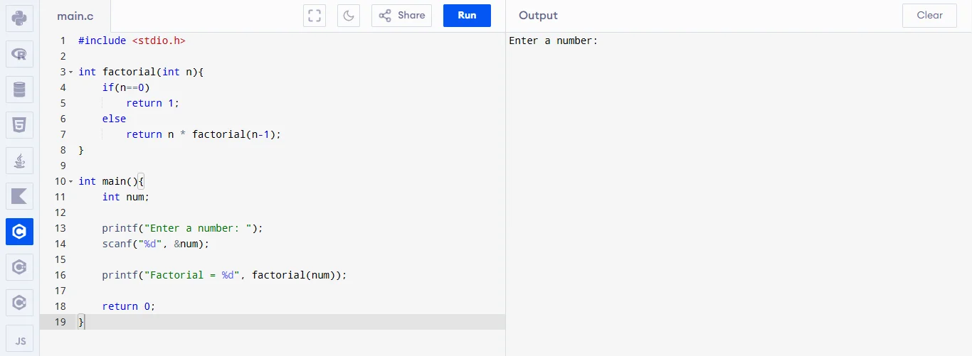 recursion in c