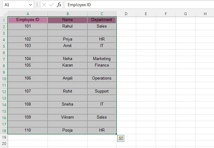 How to remove blank rows in excel using sort method