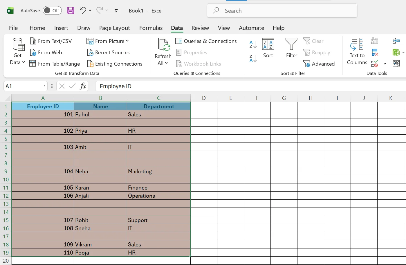removing blank rows using power query