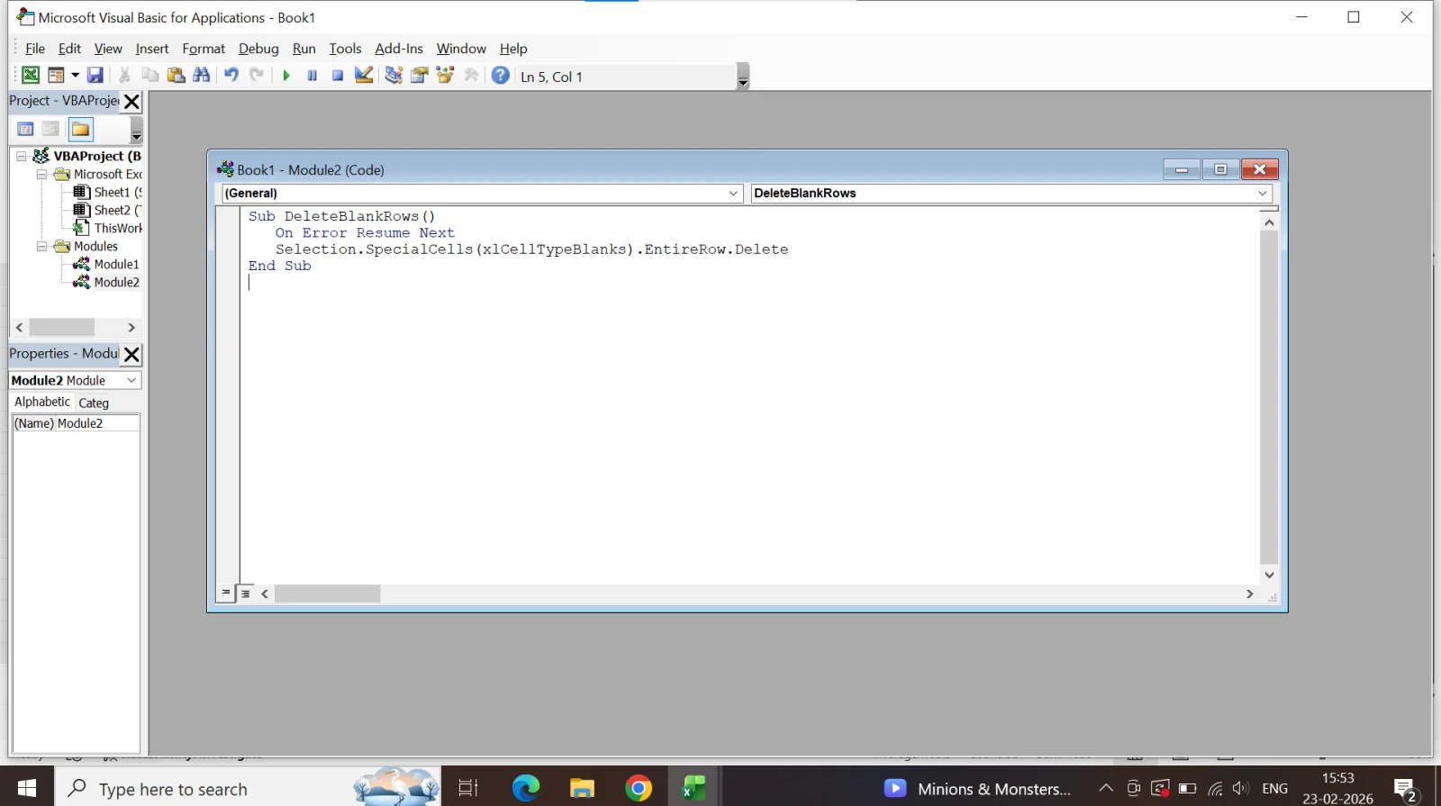 removing blank rows using vba
