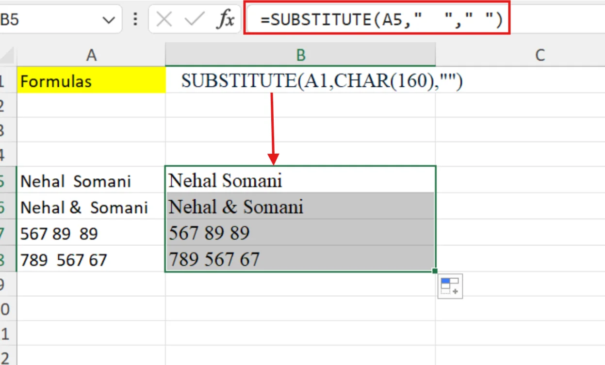 removing non breaking spaces with substitute in excel