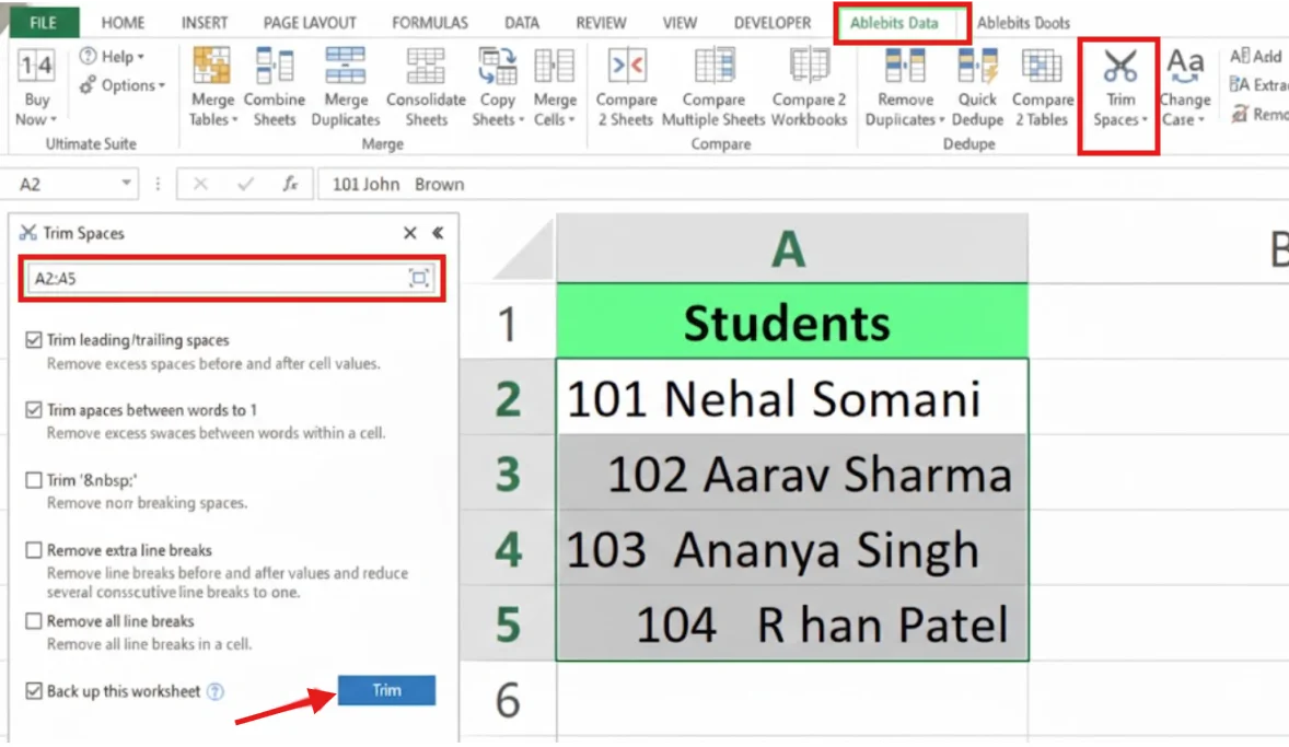 removing spaces using advanced method excel add ins