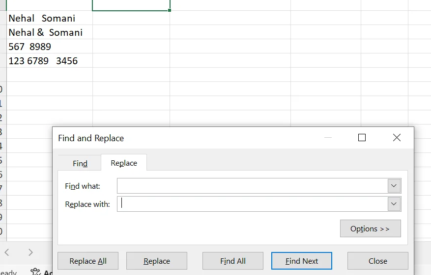 removing spaces using find and replace in excel