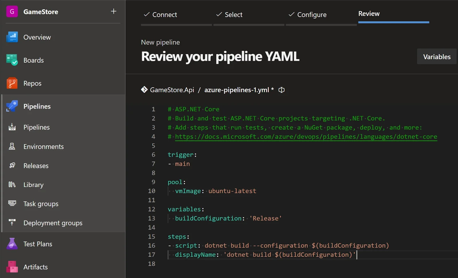 review your pipeline yaml