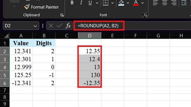 roundup function in excel