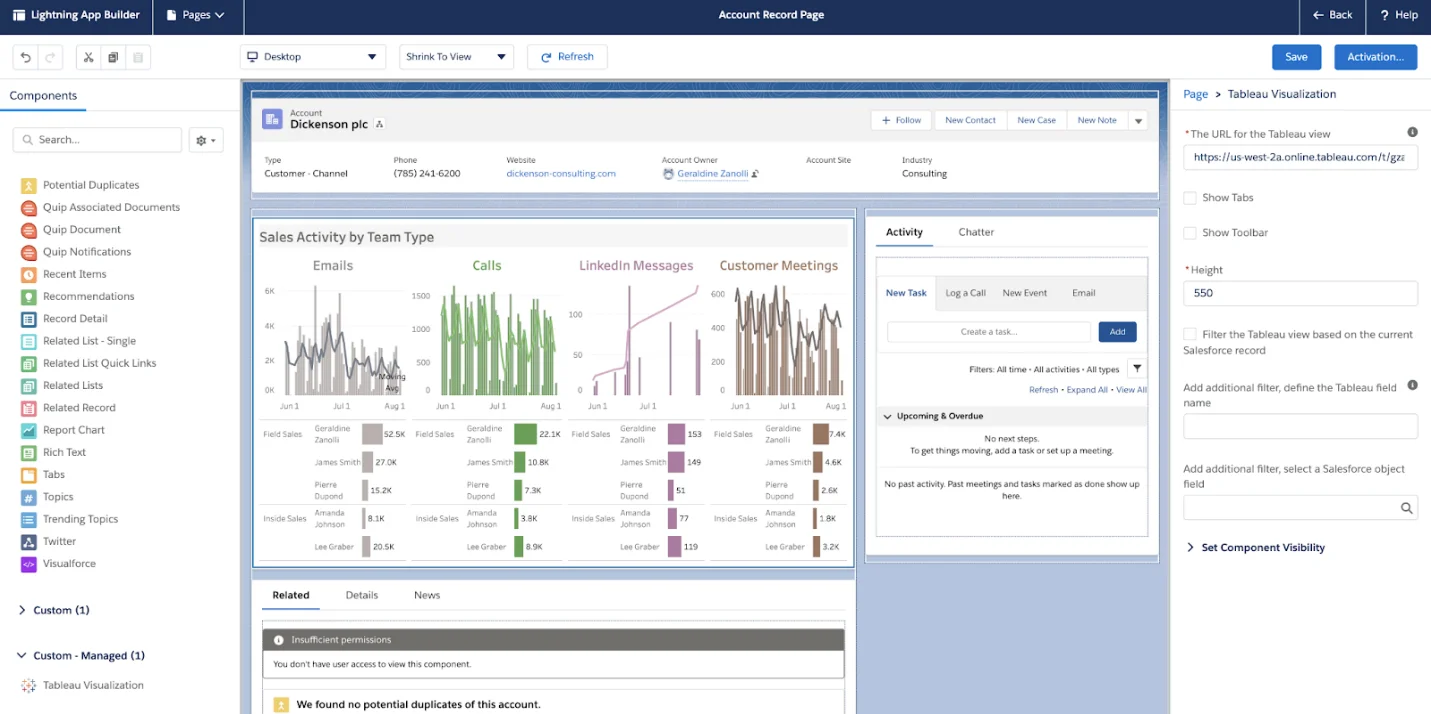 Tableau dashboard integrated with Salesforce, a Power BI alternative