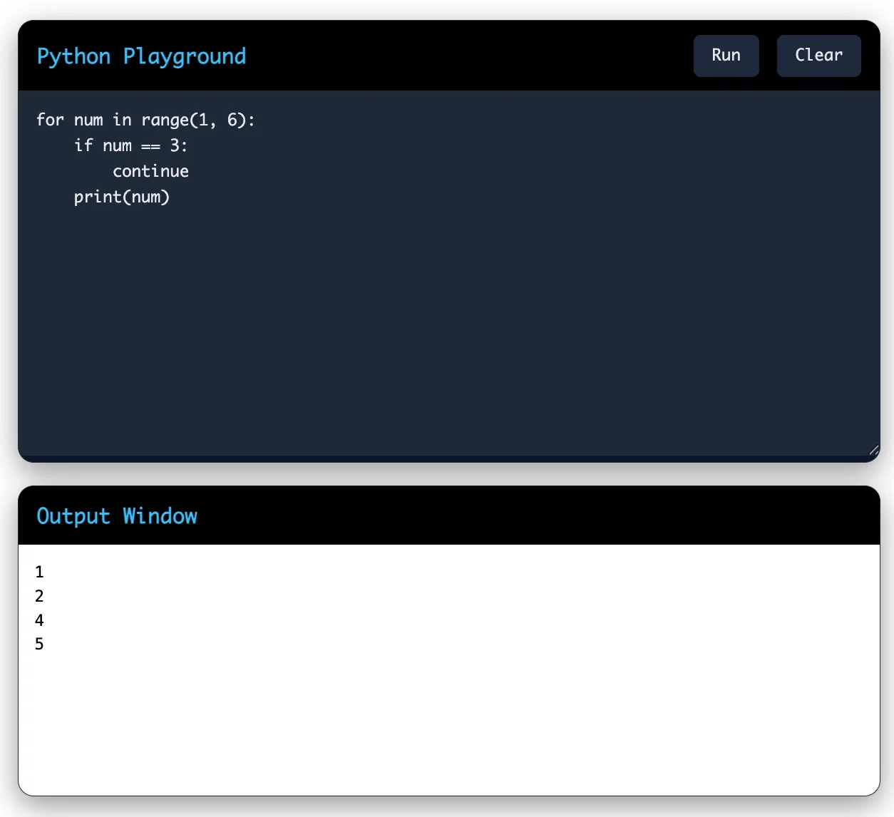 continue Statement in for loop python