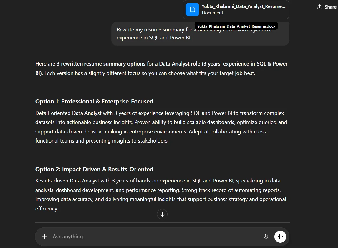 Rewrite resume summary igmGuru