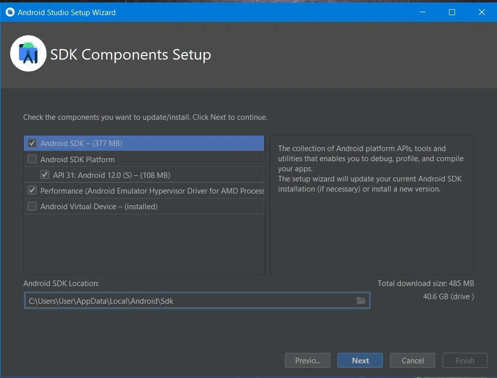 sdk components setup