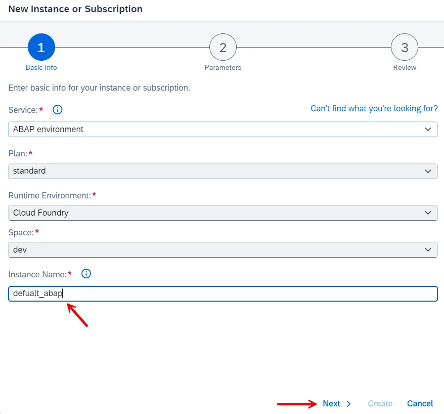 select an abap environment