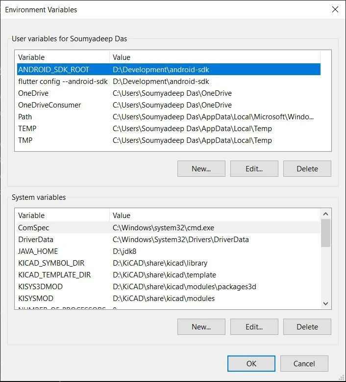 set up environment variables for flutter in windows