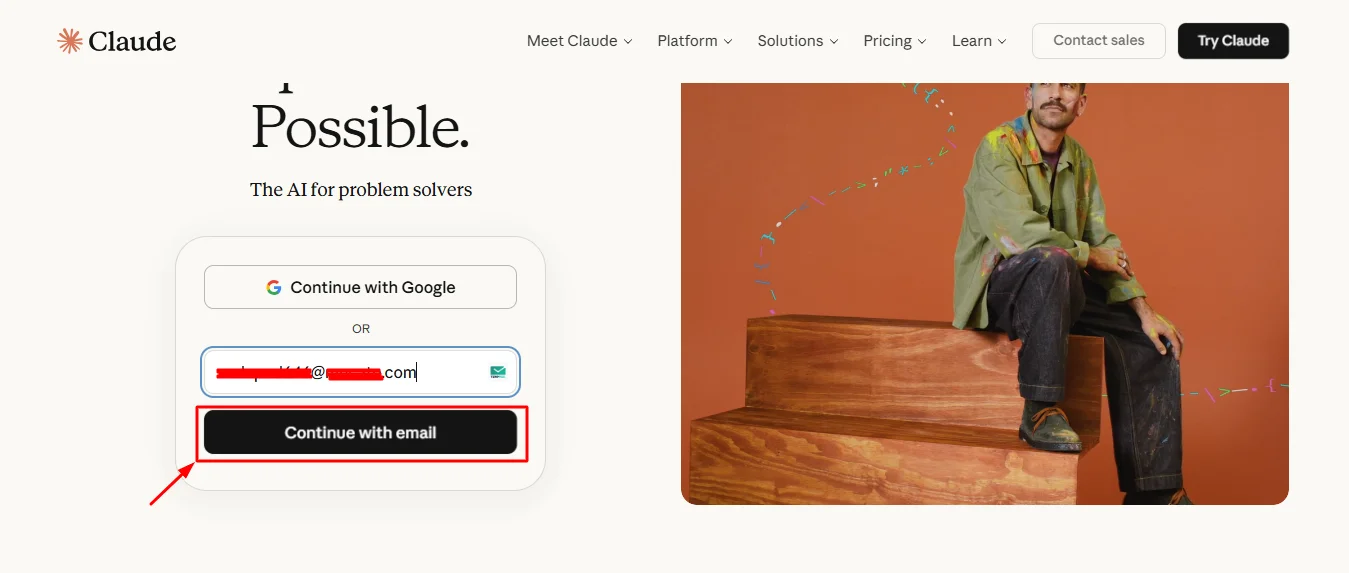sign in with email on Claude AI to create account for Claude Code