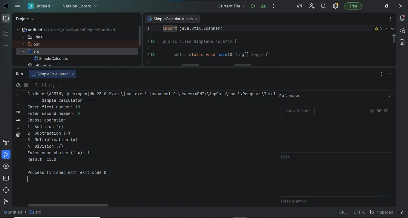 simple calculator java