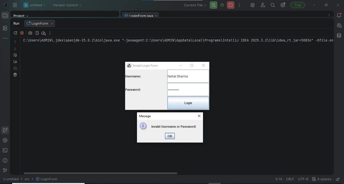 simple login form java