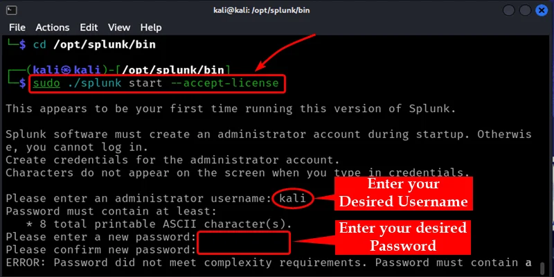 splunk-username and password