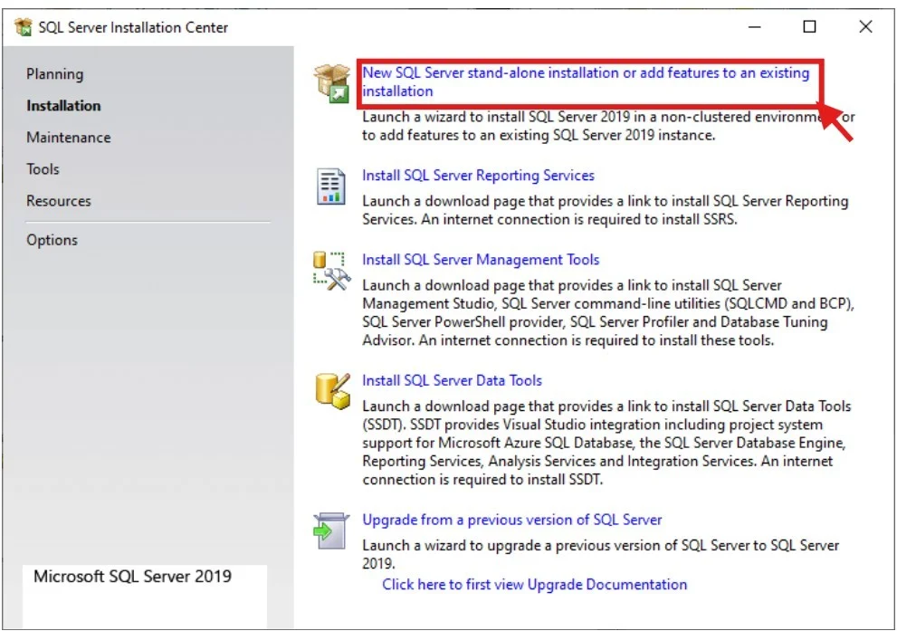 Microsoft SQL server installtion center