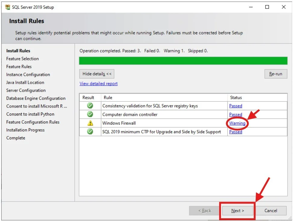 SQL server installtion rules
