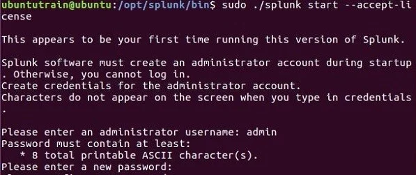 start Splunk installation using the command