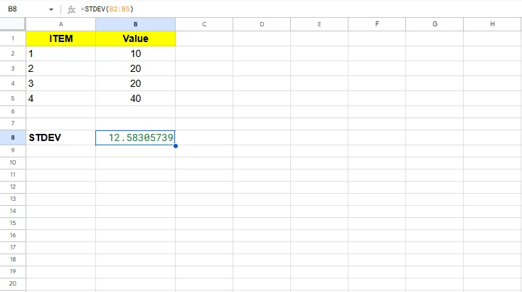 stdev excel formula
