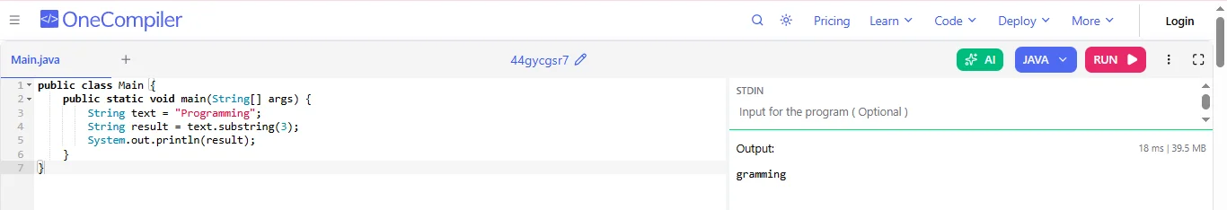 substring in java example