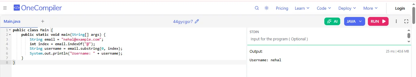 substring in java example