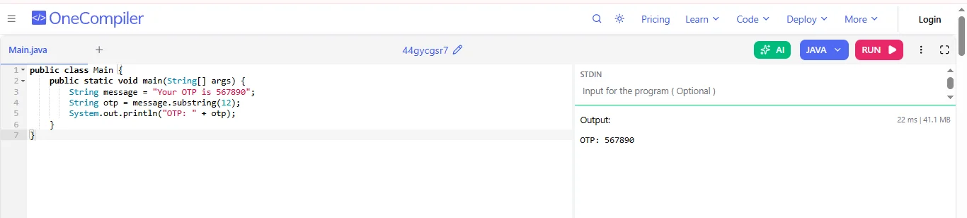 substring in java example