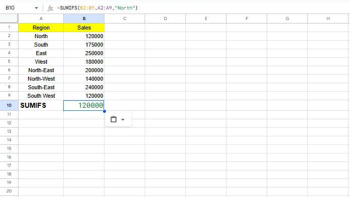 SUMIFS formula in Excel with multiple conditions