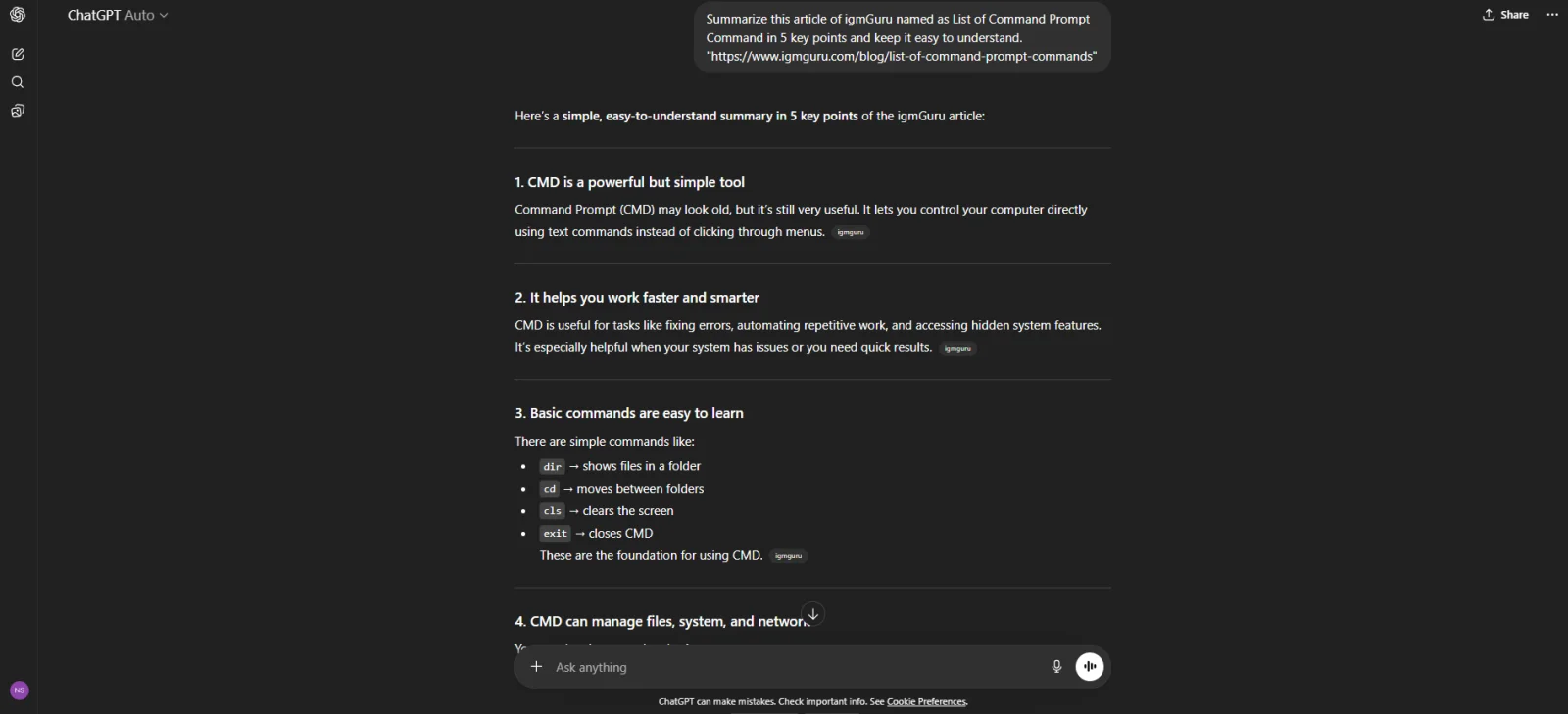 summarizing content chatgpt