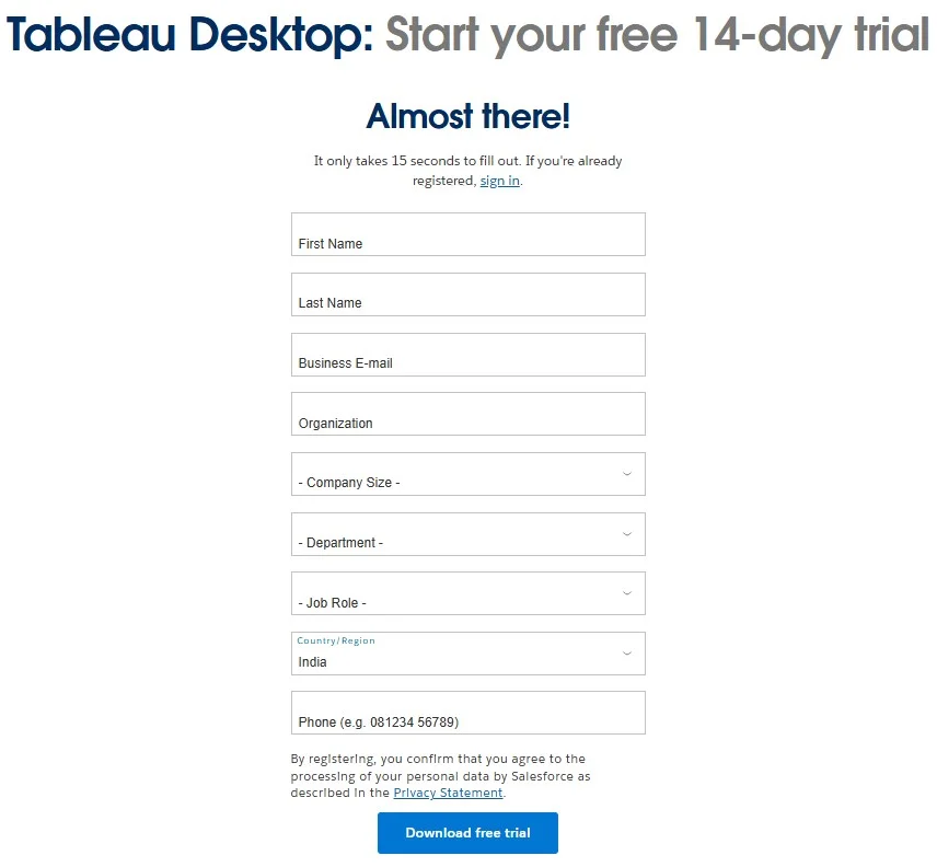 tableau desktop free trail download