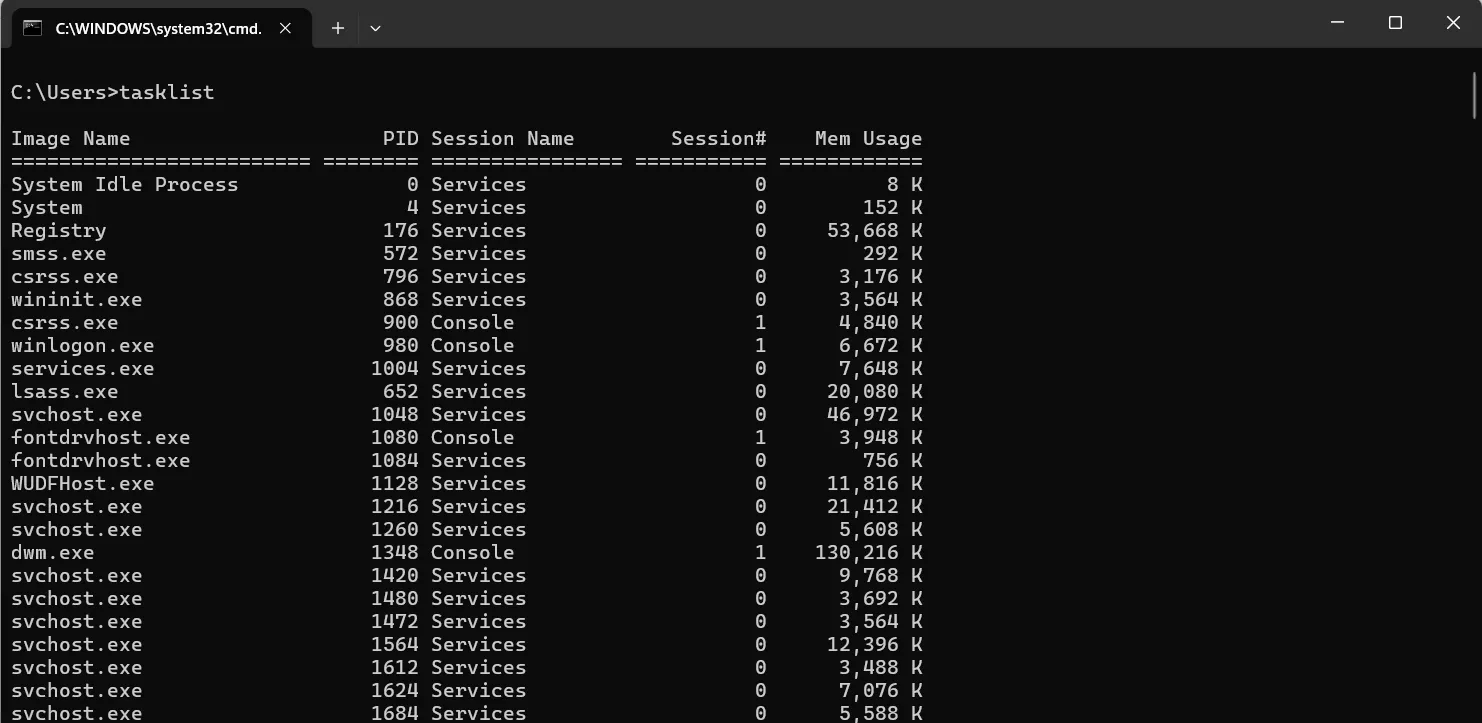 tasklist command