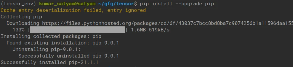 tensorflow tutorial upgrade pip with latest version