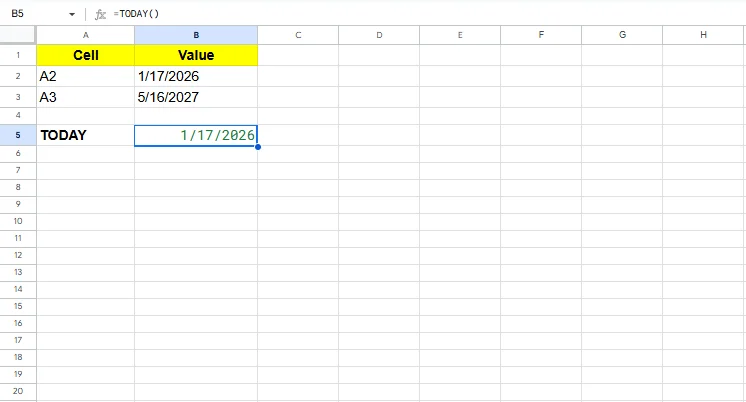 today excel formula