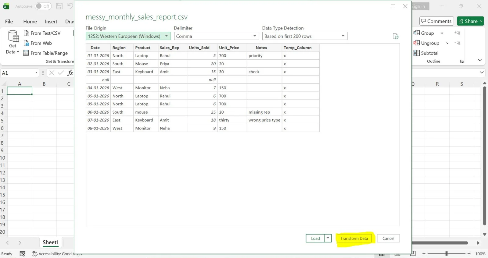 transform data power query