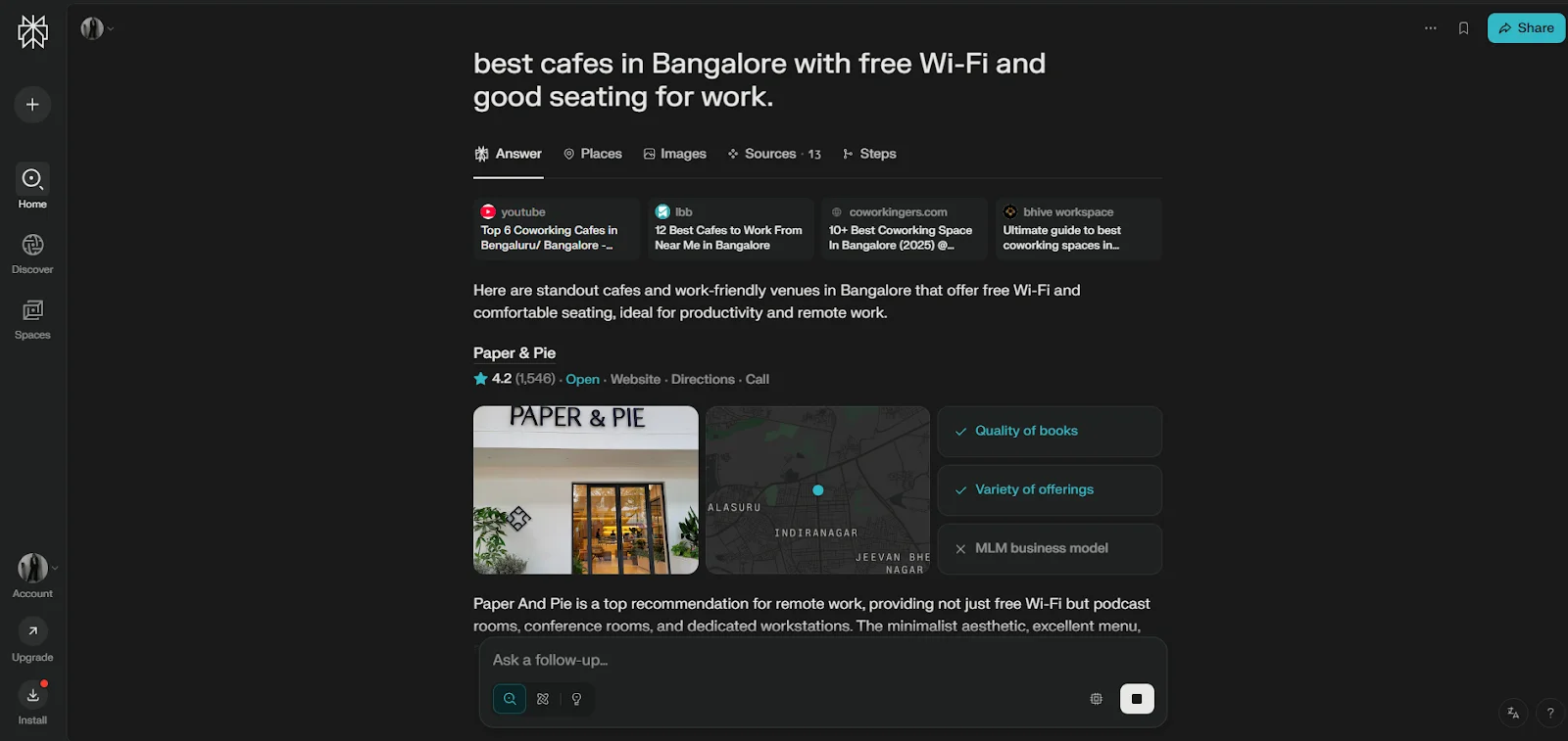 travel planning and recommendations example perplexity ai